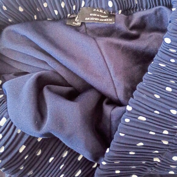 ZARA Navy Blue Polka Dot Wide Leg Palazzo Pants Lined, Flowy Style | Size XS - Picture 6 of 6